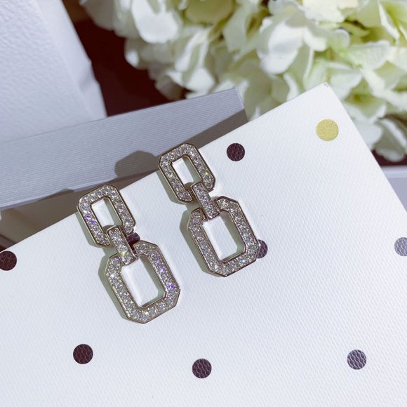NEW Silver Double Square Round Diamond Earrings - Picture 3 of 9